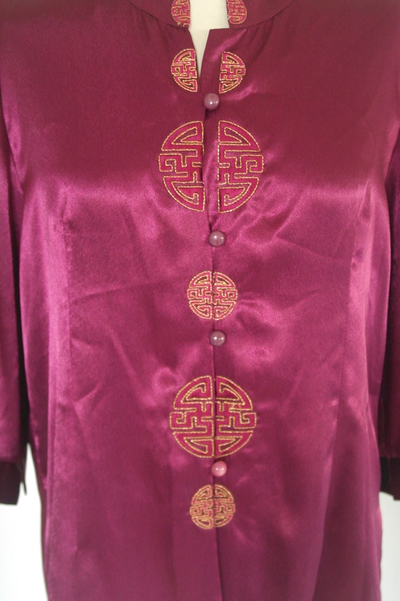 Neon Purple Blous, Chinese Style Purple Satin, As… - image 4