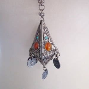 Vintage Rhombus Pendant, Miniature Rhombus Necklace, Rhombus Studded with Stones Necklace, Handmade
