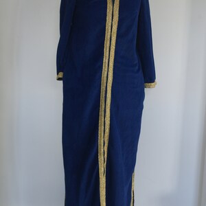 Vintage 70s Evelyn Pearson Cozy Fuzzy Velour Robe, Royal Blue Nightgown, Robe Nightgown, House Robe / Dress image 2