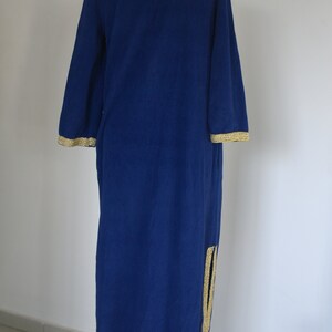 Vintage 70s Evelyn Pearson Cozy Fuzzy Velour Robe, Royal Blue Nightgown, Robe Nightgown, House Robe / Dress image 5