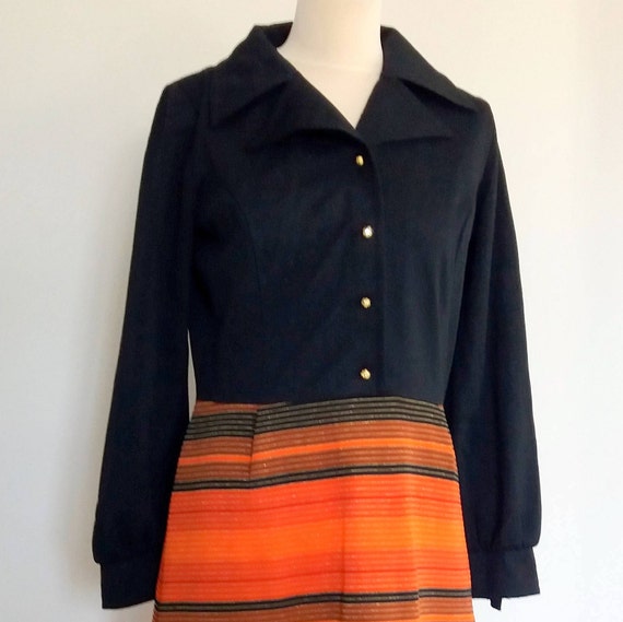 Vintage 70's  Black & Orange Dress - image 2