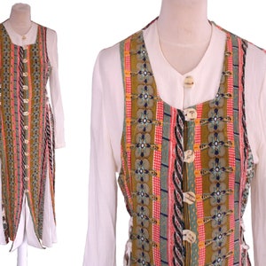 Vintage 80&#39;s White and Floral Long Sleeves Folk Dress, Side Tie Dress