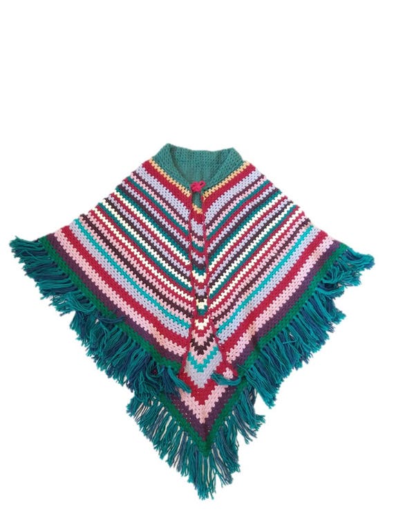 Colorfull Poncho Cape, Vintage 1970's Colorfull K… - image 5