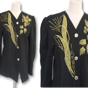 Schwarz und Gold bestickt Strickjacke, bestickte schwarze Jacke, schwarz und Gold Jacke, Pailletten Cardigan