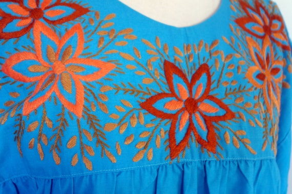 Vintage 60s Embroidered Floral Dress, Cotton Hipp… - image 7