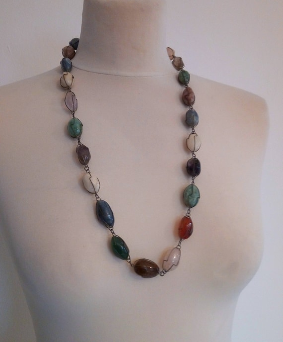 Vintage 1960'S Wire Wrapped Genuine Gemstones Neck