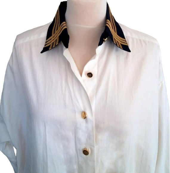 Vintage 1970s blanca abajo estilo militar blusa Etsy España