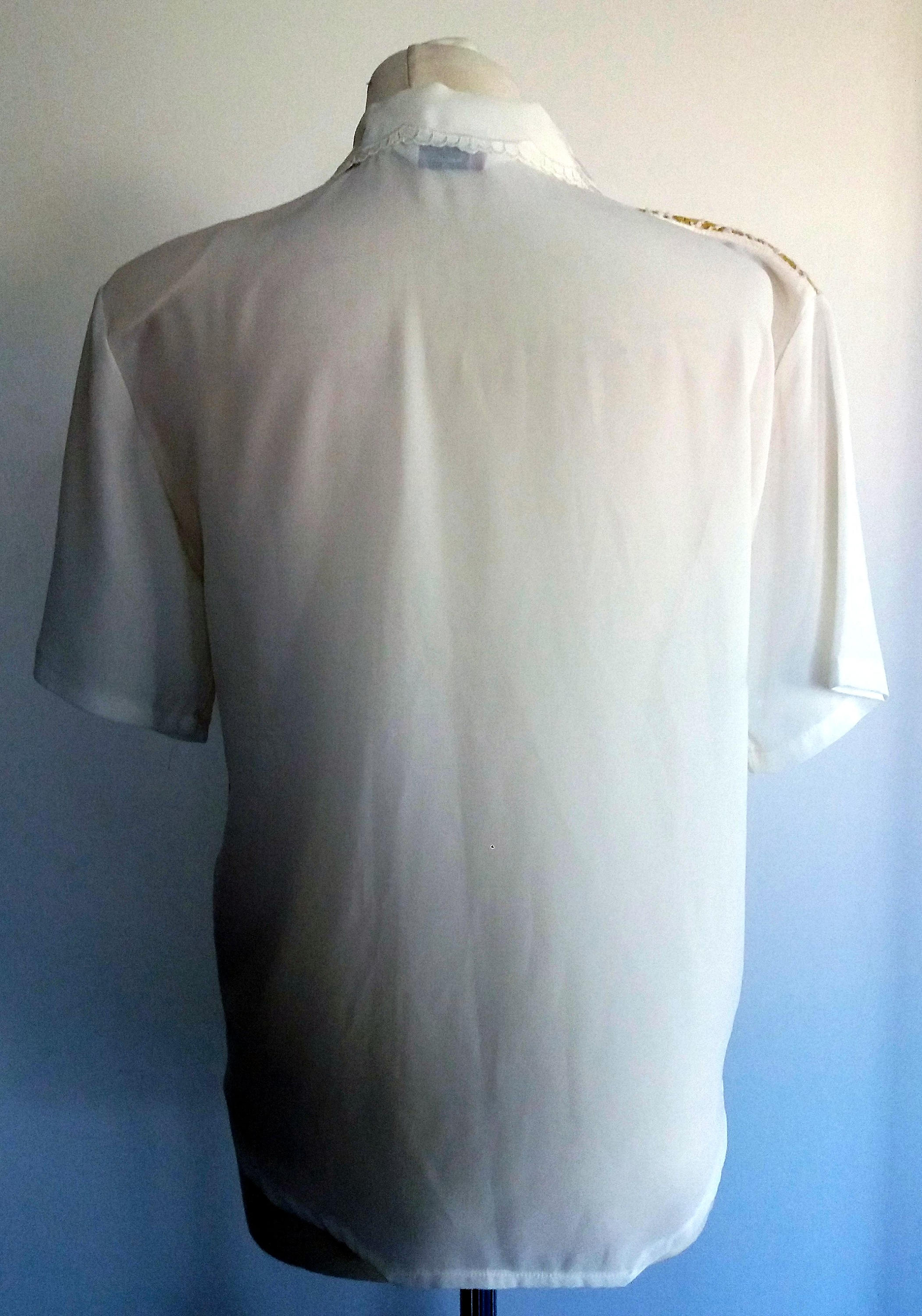 White and Yellow Blouse Lace Shirt Short Sleeve Shirt Lace - Etsy