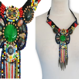 Bead Embroidery Necklace, Beadwork Necklace Pendant, Bead Embroidered Necklace