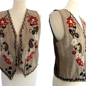 Vintage Wool Embroidered Vest, Hand Made, Handmade Waistcoat Vest, Size M