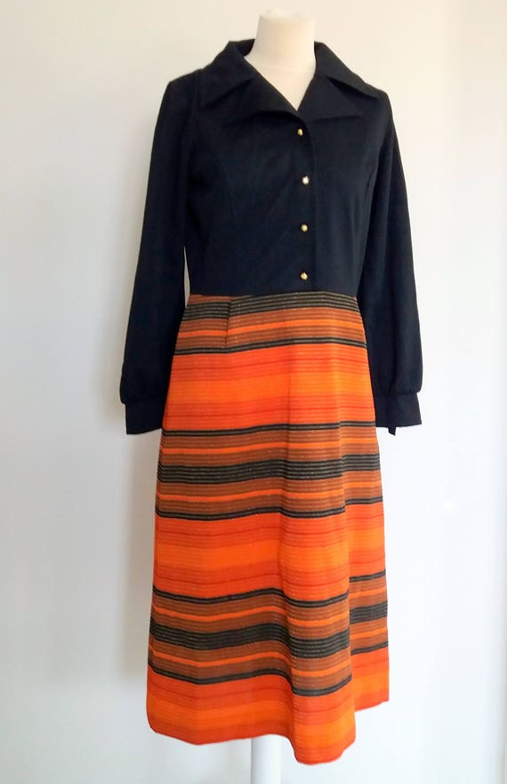 Vintage 70's  Black & Orange Dress - image 3