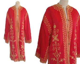 Handmade Ethnic Jacket, Red Ethnic Coat, Handwoven Ethnic Stitched Embroidered Tribal Jacket, Vintage Embroidered 70s Jacket