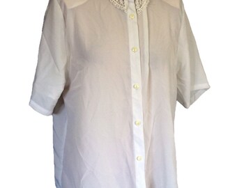 売れ筋商品|||マルコポーロ シャツ レディース トップス BLOUSE SHIRT COLLAR SHORT SLEEVE CHEST POCKET SOLID - Button-down blouse - white Zeagoo Linen Womens White Button Down Shirt 100 Cotton