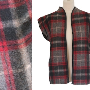 Plaid Open Vest, Checkered Vest, Red Checkered Vest, Check Vest, Waistcoat, Waist Coat