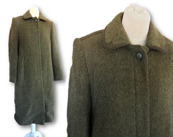 Vintage 60's Olive Green Long Wool Coat, BASLER Model Coat