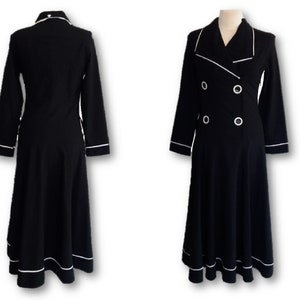 Vintage 80&#39;s vestido en blanco y negro, vestido negro con almohadillas de hombro