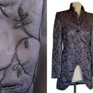 Embroidered Jacket, Purple High Collar Embroidered Jacket, Purple Blazer with Silver Embroidery