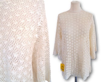 Crochet Knit Shirt,  Hand Knitted Shirt, Handmade, White - Cream Shirt