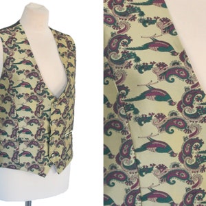 Vintage 80&#39;s Waistcoat Vest, Button Down Vest, Pheasant Pattern, Birds Pattern, Size M