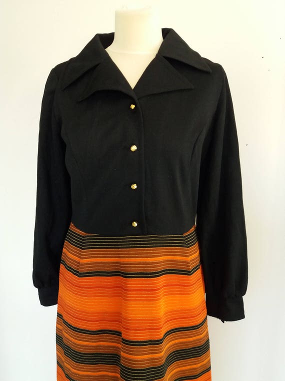 Vintage 70's  Black & Orange Dress - image 5