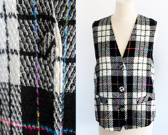 Yessica C&A Plaid Vest, Checkered Vest, Black and… - image 1