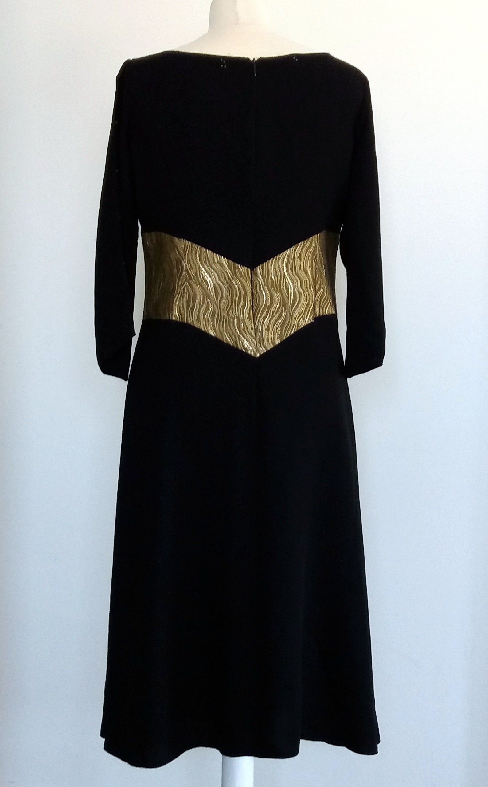 Black Evening Dress With Gold Waist Band, Black Dress, Black and Gold Party  Dress - Etsy