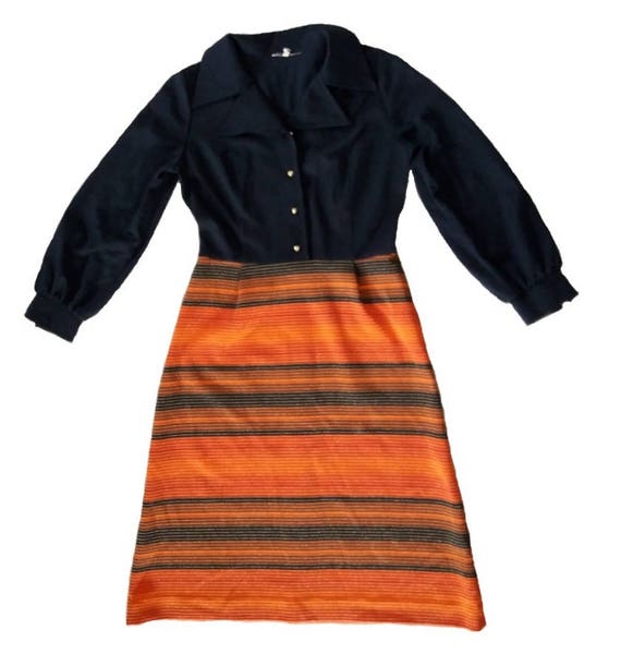 Vintage 70's  Black & Orange Dress - image 7