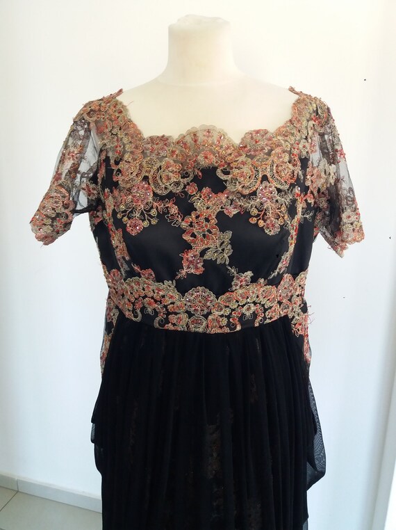 Vintage Black Beaded Embroidered Dress, Bohemian … - image 7