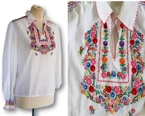 Vintage 1960s 70s Embroidered Blouse, Muhlebach Ha