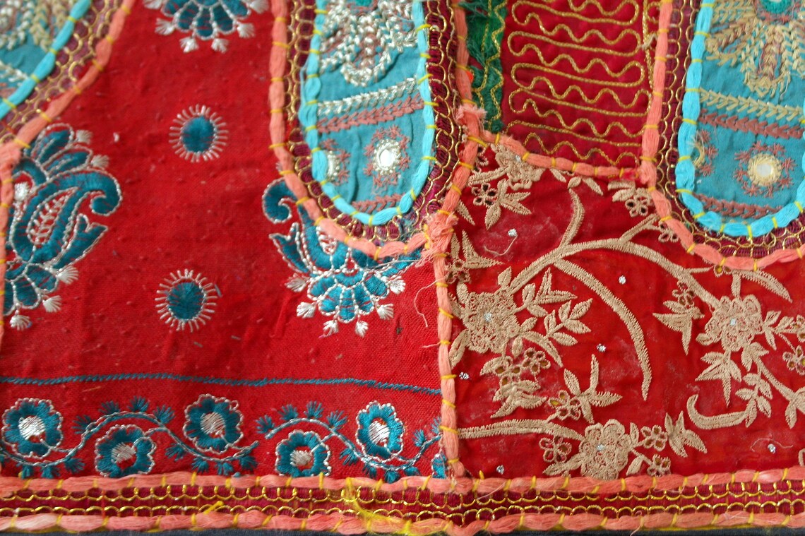 Vintage Hand Embroidery Table Cover, Indian Elephant Design, Wall