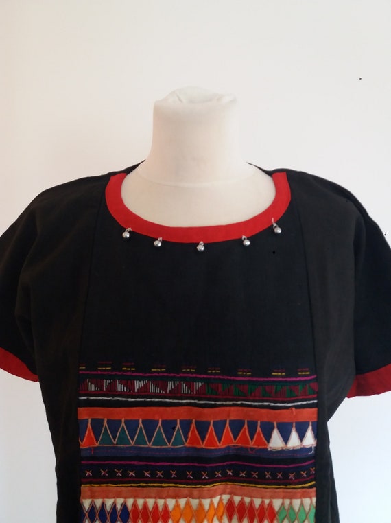 Vintage 70's  Black and Red Dress With  Embroider… - image 4