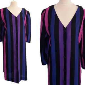 Vintage 80&#39;s  Striped Dress, V Neckline Dress, Long Dress
