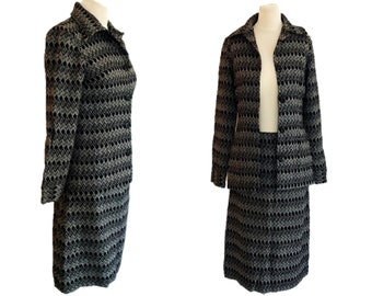 Vintage 50's Woman's Skirt Suit, 50's  Rhombus Pattern Suit, Skirt and Blazer, Geometric pattern Suit, Black and White Suit