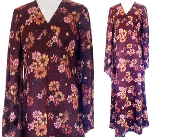Vintage 70's Maxi Dress Floral Hippie Flared Sleeves Dress V Neck