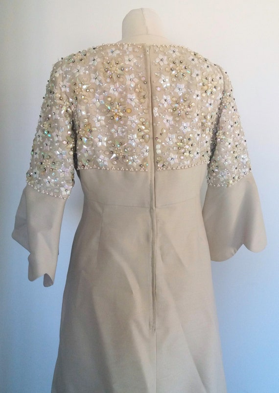 1960's Louisa Zee Designer Beaded Beige Dress, Cocktail Dress,  Evening Maxi Dress View 5