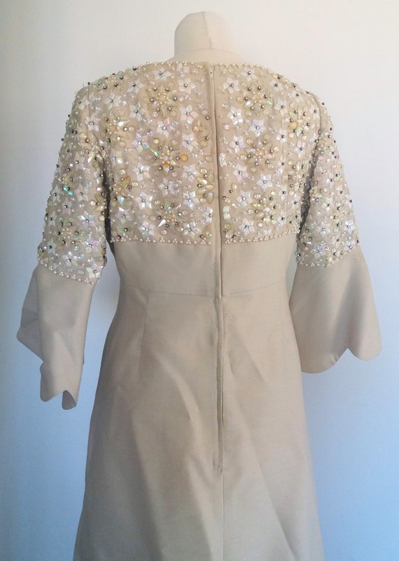 1960's Louisa Zee Designer Beaded Beige Dress, Co… - image 5