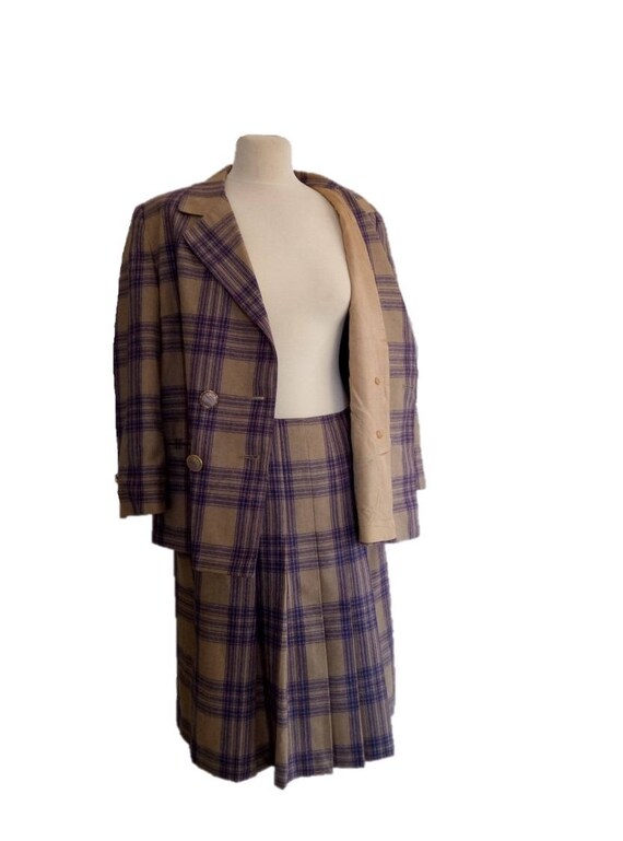 Vintage Woman's Skirt Suit, 80's  Plaid Suit, Ski… - image 2