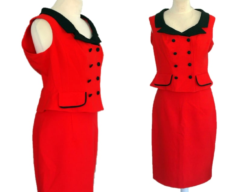 Noiritano by Karess Paris 80/'s Skirt and Top Skirt Suit, Vintage Woman/'s Red Skirt Suit