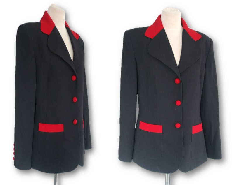 EXTENZO PARIS Black Jacket Blazer, Black Blazer, Black Jacket, Black and Red Jacket, Size 44 image 1