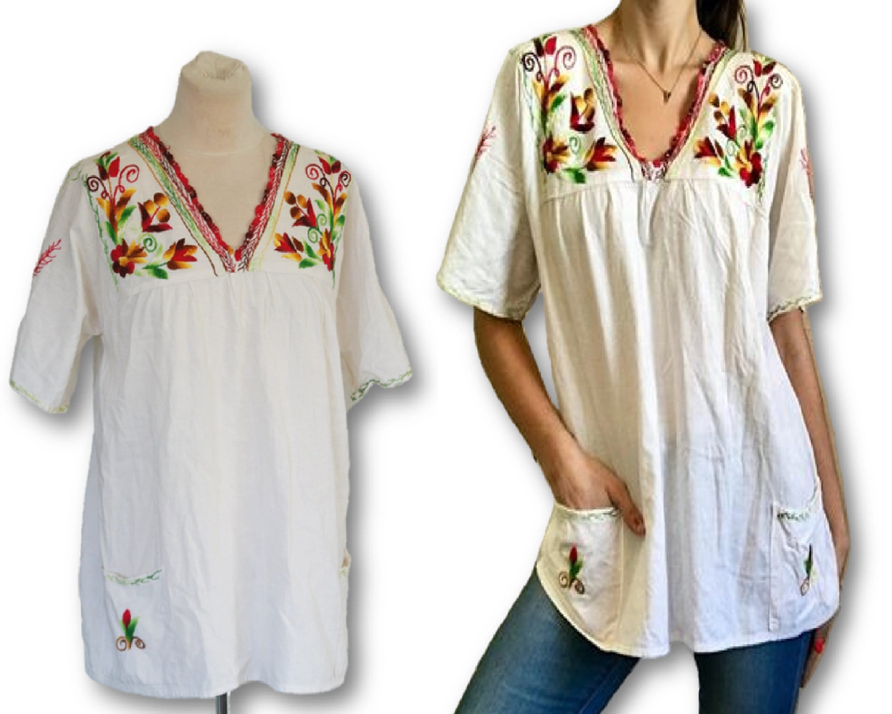 Vintage 70s White Embroidered Blouse 