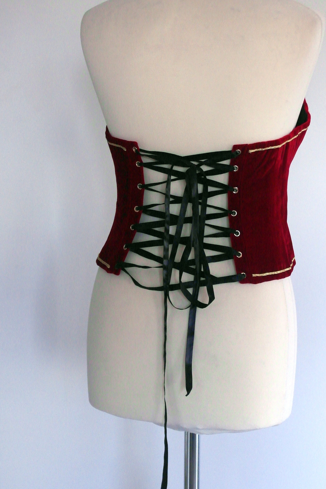 Handmade Red Velvet Corset With Gold Decorate Waist Cincher Etsy
