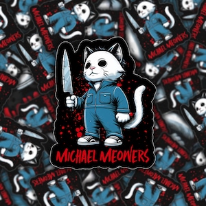 Horror Cat Sticker, Michael Meowers, Michael Myers Halloween Horror Movie, Horror Cat Lover, Waterproof Vinyl Sticker for Hydroflask || 409