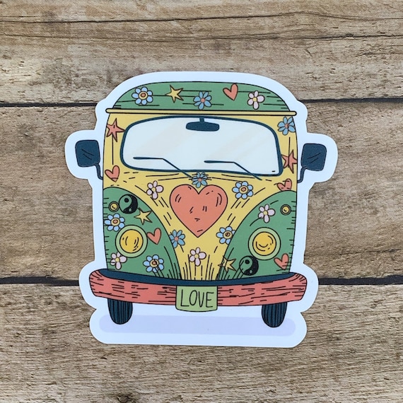 4/" VW Volkswagen Bus Vinyl Decal Choose Color Peace Love Van Hippie Sticker