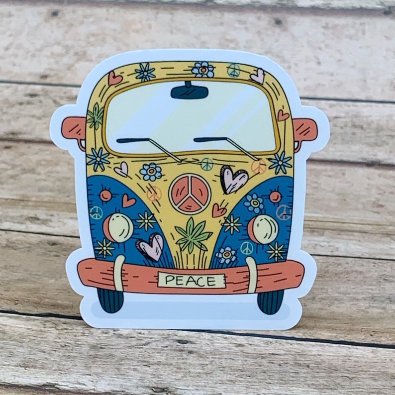 Hippie Van Bus Sticker VW Bus Decal Groovy Peace Out Far | Etsy