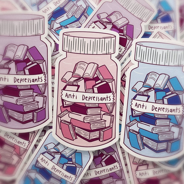 Anti-Depressant Books Sticker, Jar of Books, Antidepressant Pill Bottle, Book Lover Gift, Waterproof Vinyl Sticker for Hydroflask || 204