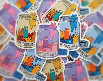 Jar of Kittens Sticker, Funny Cat Sticker, Anti-Depressant Pill Bottle, Waterproof Vinyl Stickers for Hydroflask || 439