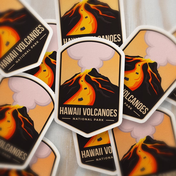 Hawaii Volcanoes National Park Badge Sticker,  US National Parks Decal, Waterproof Vinyl Sticker for Hydroflask || 350