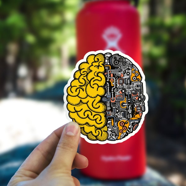 Brain Power Sticker, Mechanical Brain Decal, Waterproof Vinyl Sticker for Hydroflask || 092