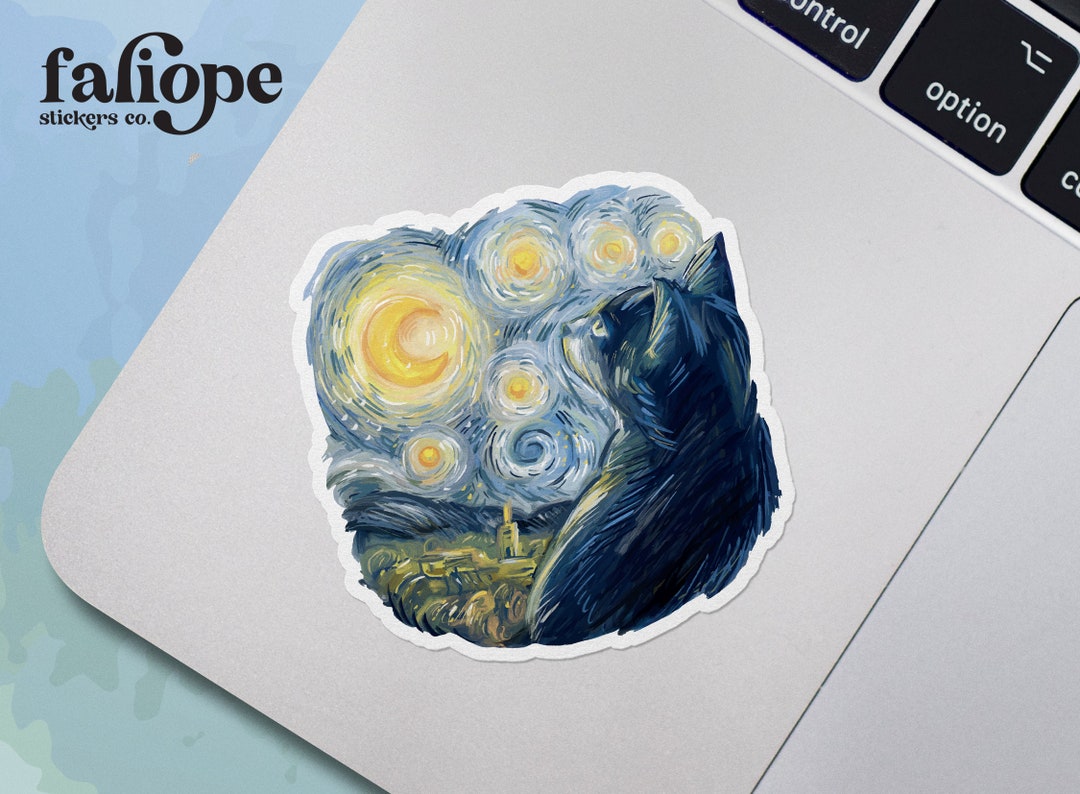Cat Van Gogh Starry Night Sticker, Fine Art Sticker, Cat Lover Gift