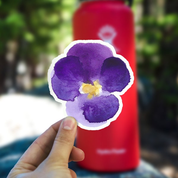 Violet Sticker, Watercolor Pansy Decal, Waterproof Vinyl Sticker for Hydroflask || 115